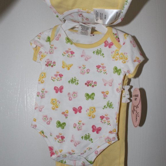 Little Lass Baby Girl Size 0-3M Lot of 6 Bodysuit Pants Bib Hat Yellow Pink NWT - Picture 13 of 14